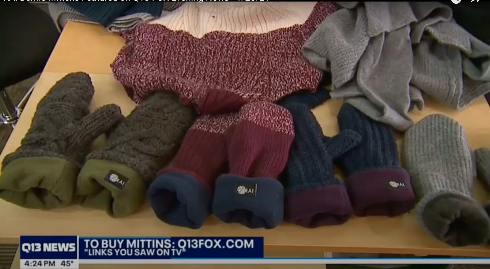 Q13-FOX - RAI Bernie Mittens Featured on Q13-FOX Evening News