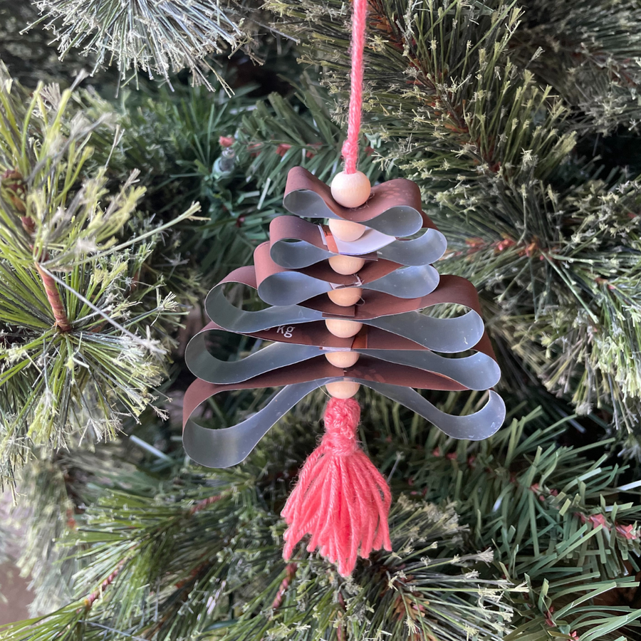Holiday Tree Ornament (Upcycled from Coffee Bags)