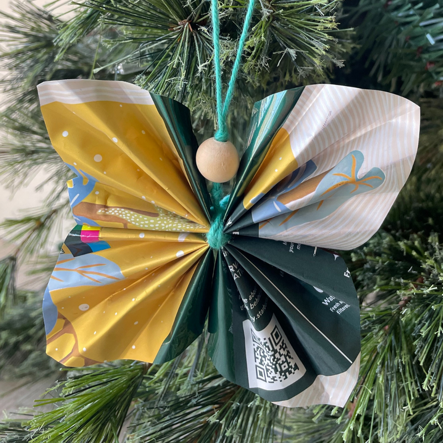 Butterfly Ornament (Upcycled from Coffee Bags)